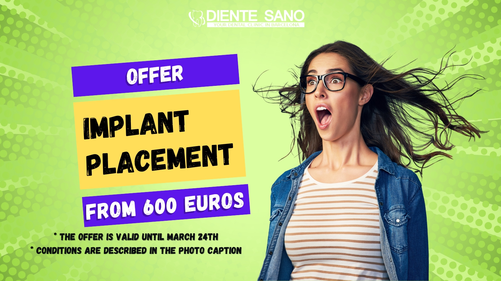 Discover the path to the perfect smile with high-quality solutions from Diente Sano Dental Clinic in Barcelona! We offer you the installation of implants from a Spanish manufacturer at a special price starting from 600 euros. This is your chance to restore the beauty and functionality of your smile with products you can trust.