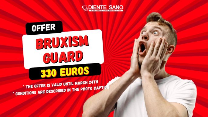 Your smile is our concern at Diente Sano Dental Clinic in Barcelona! Special offer for those suffering from bruxism: a custom-made dental guard to protect your teeth from involuntary grinding. Preserve the health and beauty of your teeth by taking advantage of our special offer at a starting price of 330 euros until March 24th.