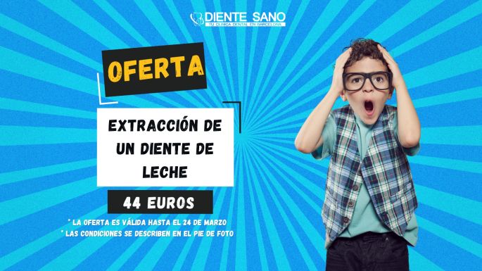 ¡Extracción de un diente de leche por solo 44 euros!    Regala a tu hijo una sonrisa de salud y felicidad con las ofertas exclusivas de la clínica dental Diente Sano en Barcelona. Conscientes de la importancia del cuidado de los dientes de leche, ofrecemos una promoción especial enfocada en el cuidado y protección de la sonrisa de tu hijo.